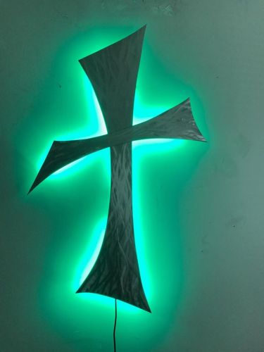 lighted church cross with color changing LED lighting.
