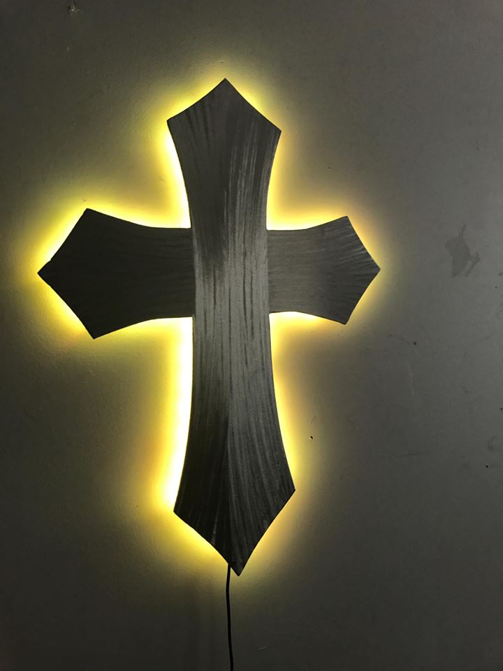 LED lighted church cross in contemporary church cross design